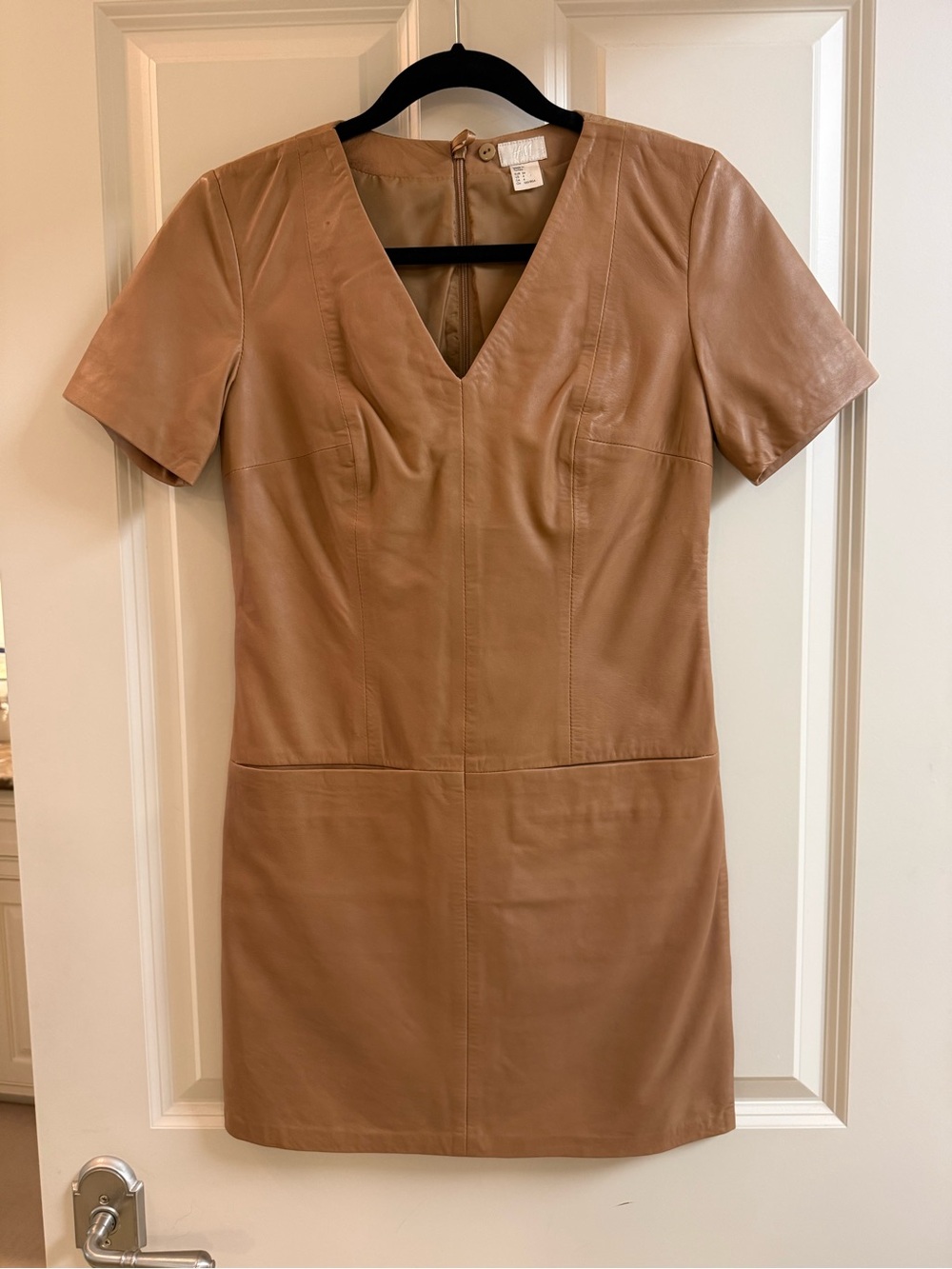 H&M Tan Leather V-Neck Mini Dress